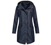 Angxiwan Waterproof Jacket for Women UK Lightweight Zipper Long Rain Coats with Pockets Casual Drawstring Plus Size Hoodie Jackets Outdoor Windproof Camping Hiking Mountain Raincoat Navy
