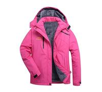 Angxiwan Waterproof Jacket Women Winter Warm Fleece Windproof Outdoor Hiking Walking Camping Mountain Rain Coat Hooded Oversized Adult Ski Jackets with Pockets S-4XL