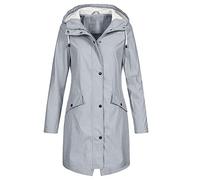 Angxiwan Waterproof Jacket Women with Pockets Lightweight Full Zipper Long Rain Coats Drawstring Plus Size Hooded Jackets Outdoor Windbreaker Camping Hiking Mountain Raincoat