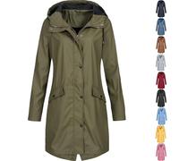 Angxiwan Waterproof Jacket Women with Pockets Lightweight Full Zipper Long Rain Coats Drawstring Plus Size Hooded Jackets Outdoor Windbreaker Camping Hiking Mountain Raincoat