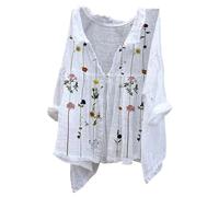 Angxiwan White Blouses for Women UK Cotton Linen Cardigan for Women Summer Long Sleeve Lightweight Jacket Elegant Print Button Shirts Plus Size Flowy Hem Linen Tops Gypsy Tops