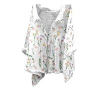 Angxiwan White Blouses for Women UK Linen Cardigan for Women Summer Long Sleeve Lightweight Jacket Elegant Print Button Shirts Plus Size Flowy Hem Linen Tops Gypsy Tops