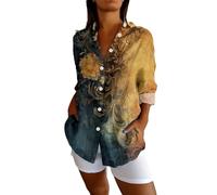 Angxiwan White Blouses for Women UK Linen Shirt Women Oversized Long Sleeve Button Down T-Shirts Cardigans Fashion Artistic Print Tunic Tops Summer Casual Loose Warehouse Deals Clearance