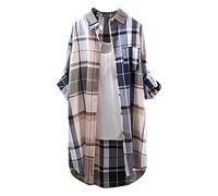 Angxiwan White Blouses for Women UK Plus Size Plaid Shirts for Women UK Plus Size Button Long Sleeve Summer Cardigan Casual Loose Fit Flowy Hem Tunic Tops Elegant Collar Long Tshirts