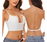 Angxiwan Women Low Back Bras Convertible Push Up Deep Plunge Bra Seamless U Shape Back Multiway Padded Backless Bra Plunge Bralette for Front Low Cut Dress White
