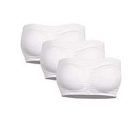 Angxiwan Women Strapless Bandeau Bras 3 Pack Plus Size Non Wired Ladies Padded Push Up Bralettes Comfortable Stretchy Removable Chest Pads Cotton Wireless Bra S-6XL