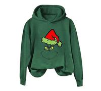 Angxiwan Women's Christmas Jumper Grinch Graphic Hoodies Funny Xmas Sweatshirts Long Sleeve Hooded Pullover Tops Casual Shirts Lounge Wear S-3XL
