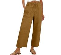 Angxiwan Women's Comfortable Trousers Linen Trousers Womens Short Leg Petite Elasticated Waist Loose Fit Palazzo Pants Summer Casual Wide Leg Linen Comfortable Navy Wide Women Summer for Women UK