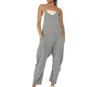 Angxiwan Womens Dungarees Cotton Linen Dungarees for Women UK Wide Leg Jumpsuit with Pocket Loose Fit Playsuits Summer Romper Overalls Casual Loose Baggy Pocket Warehouse Deals Clearance Returns