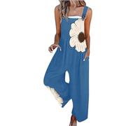 Angxiwan Women's Dungarees Plus Size Dungarees for Women UK Plus Size Floral Print Sleeveless Suspender Jumpsuit with Pocket Summer Loose Fit Button Adjustable Lightning Deals of The Day Today Sale