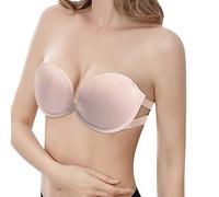 Angxiwan Women's Everyday Bras Ladies' Strapless Beauty Back Gathering Wedding Dress Bra Gift Strap Bra Womens Bras No Underwire Push up Beige