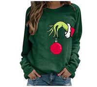Angxiwan Women's Grinch Christmas Jumper Funny Xmas Sweatshirt Long Sleeve Pullover Crew Neck Shirts Tunic Tops Lounge Wear