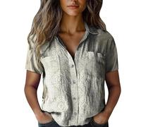 Angxiwan Womens Linen Shirts Linen Shirts Women Summer Short Sleeve Button Down T-Shirts with Pockets Elegant Graphic Print Tunic Tops Lightweight Loose Deals of The Day Sale Prime C White