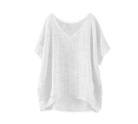 Angxiwan Women's Linen Tops Blouses Linen Tops for Women UK Plus Size Short Sleeve T-Shirts Lightweight Loose Fit Boho Blouse Dressy Flowy Hem Tunic Bohemian Long T Shirts for Women UK C White