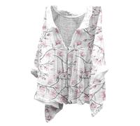 Angxiwan Women's Linen Tops Linen Cardigan for Women Summer Long Sleeve Lightweight Jacket Elegant Print Button Shirts Plus Size Flowy Hem Tops Long T Shirts