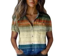 Angxiwan Women's Linen Tops Linen Shirts Women Summer Short Sleeve Button Down T-Shirts with Pockets Elegant Graphic Print Tunic Tops Lightweight Loose Lightning Deals of The Day Today Sale