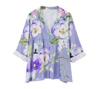 Angxiwan Women's Linen Tops Plus Size Linen Cardigan for Women Summer Long Sleeve Lightweight Jacket Elegant Print Button Shirts Plus Size Flowy Hem Tops Bardot