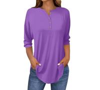 Angxiwan Womens Loose Blouse 3/4 Length Sleeve Womens Tops 2025 Spring Neck Casual Print T Shirts Three Quarter Length Tops Woman Lose Shirt Elegant for Women UK Women Long Tshirt Purple