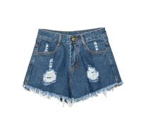 Angxiwan Women's Sexy Stretch Mini Denim Shorts Hot Pants Women's Denim Shorts Retro Ripped Wash High Waisted Hot Jean Pants High Waist Frayed Hem Summer Jeans Short with Pocket Women Jeans