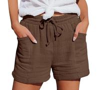 Angxiwan Womens Shorts Linen Wide Summer Shorts for Women UK Linen Bermuda with Pockets Casual Solid Color Drawstring Hot Pants Lightweight Elastic Waist My Order Today's Deals of The Day