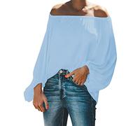Angxiwan Women's Spring and Summer Off Shoulder One Shoulder Plain Color Simple Sleeve Loose Long Sleeved T Shirt Casual Womens Tops Short Sleeve Womens Fashion Blouse Baggy T Shirts for Women