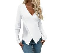 Angxiwan Womens Summer Holiday Clothes Women Fashion V Neck Long Sleeve Solid Color Pullover Sweater Knitting Top T Shirts Women Set Full Length Long Sleeve Purple Hippy top Stretch Womens