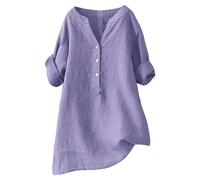 Angxiwan Womens Summer Tops Loose Button Shirt Top Stand Solid Color Medium Sleeve Collar Casual Women's Shirt Women's Shirt