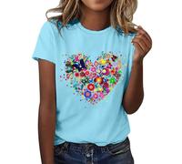 Angxiwan Womens Tops and Blouses De Women's Love Butterfly Floral Mexican Printed Shirt Short Sleeve Round Neck T Shirt Fashion Top Lightweight Soft Casual Summer Clothing Clothes