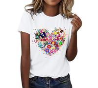 Angxiwan Womens Tops and Blouses De Women's Love Butterfly Floral Mexican Printed Shirt Short Sleeve Round Neck T Shirt Fashion Top Lightweight Soft Casual Summer Clothing Clothes