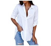 Angxiwan Womens Tops and Blouses Women Autumn Leisure Suit Tops Shirt Long Sleeve V-Neck Button Elegant Top Shirt Women's Loose Casual Long Sleeve Shirt