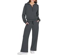Angxiwan womens tracksuit set Tracksuit Womens Full Set Long Sleeve Oversized Half Zip Sweatshirt Pullover Drawstrings Wide Leg Trousers Sweatpant fashion petite jumpsuits for women