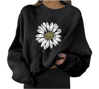 Angxiwan Your Orders Placed Recently by Me Gifts Ladies Plus Size Shirts Womens Casual Long Sleeve Round Neck Sweatshirts Floral Printed Loose Top Plus Size Today's Deals of The Day Black