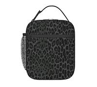 ANGYANG Seamless Black Leopard Print Lunch Bag, Durable Insulated Lunch Box Reusable Adults Tote Bag Reusable Cooler Bag