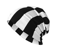 ANGYANG Skull Cap Black White Striped Knitted Hat Polyester Balaclava Slouchy Beanie Hat Running Hat
