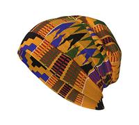 ANGYANG Skull Cap Ghana Kente Knitted Hat Polyester Balaclava Slouchy Beanie Hat Running Hat