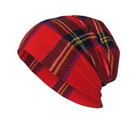 ANGYANG Skull Cap Royal Stewart Tartan Red Black Plaid Knitted Hat Polyester Balaclava Slouchy Beanie Hat Running Hat