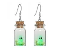 Angyape Adopt a Ghost Glow in The Dark Necklace & Earrings, Cute Ghost in A Bottle Pendant, Halloween Jewelry Set, Glass, No Gemstone