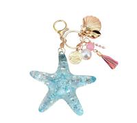 Angyape Cute Beach Keychain Starfish Pearl Seashell Keychain Purse Bag Charms for Handbags Summer Ocean Gifts for Women, Blue, Large