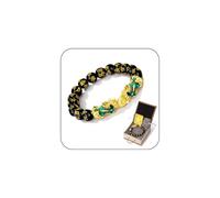Angyape Feng Shui Black Obsidian Bracelet, Feng Shui Good Luck Wealth Bracelet Dragon Buddha 12mm Beads Elastic Pixiu Meditation Decompression Prayer Bracelets for Women Men Jewelry, L, Obsidian, no