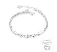 Angyape Hug from Heaven Bracelet, Until We Meet Again Love Heart Chain Bracelets Adjustable Love Heart Wing Charm Link Bracelet Memorial Inspirational Jewelry Gifts For Women, Adjustable, Copper