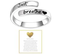 Angyape Just Breathe Ring For Women, Adjustable Inspirational Heart Rings Stainless Steel Spiral Wrap Twist Healing Rings To Sorority Sisters Open Motivational Encouragement Love Yourself Jewelry