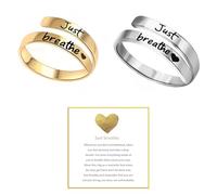 Angyape Just Breathe Ring For Women, Adjustable Inspirational Heart Rings Stainless Steel Spiral Wrap Twist Healing Rings To Sorority Sisters Open Motivational Encouragement Love Yourself Jewelry