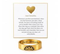 Angyape Lotus Flower Ring For Women, Just Breathe Engraved Inspirational With Message Card Mindfulness Meditation Jewelry Gift, Stainless Steel, No Gemstone