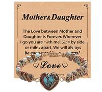 Angyape Mothers Day Gifts for Mom,Mother Daughter Natural Stone Jasper Heart Bracelets Adjustable Double Winding Beading Handmade Braided Bracelet Mother's Day Gifts for Mom from Daughter Son Husband