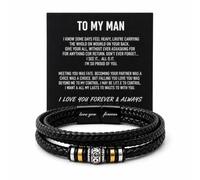 Angyape To My Man Bracelet For Men, Braided Infinity Personalized Engraved Love Your Forever Anniversary Card Jewelry Gift, M, Leather, no gemstone