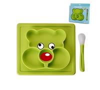 Angzhili Baby Silicone Placemat with a Spoon, Non-Slip Feeding Plate for Toddlers Babies Kids with Strong Suction Divided Placemat Self Feeding Training Divided Plate Dish and Bowl (Green)