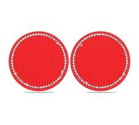 Angzhili Car Cup Coaster, 2 Packs Universal Cup Holder Insert Coaster 2.75 inch Silicone Anti-Dust Non-Slip Coaster Mats Bling Crystal Rhinestone Auto Car Accessories (Red)