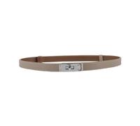 ANHAISHUILV Women's Skinny Leather Belt with Adjustable Silver Turn-Lock Buckle - Ideal for Dresses, Jeans, and Coats, Black, Shallow Khaki / Silver, Standard
