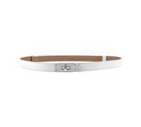 ANHAISHUILV Women's Skinny Leather Belt with Adjustable Silver Turn-Lock Buckle - Ideal for Dresses, Jeans, and Coats, Black, White / Silver, Standard