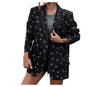 ANHATUIV Blazer Cardigans for Women UK Ruffle V Neck Trendy Suit Coat Full Sleeve Irregular Hem Blazers Shawl Cardigan Plus Size Buttonless Lapel Collar Formal Coats with Multiple Pockets